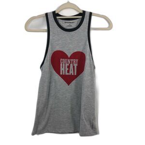 Beachbody Size Small Graphic “Country Heat” Gray Tank Top With Red Heart Graphic